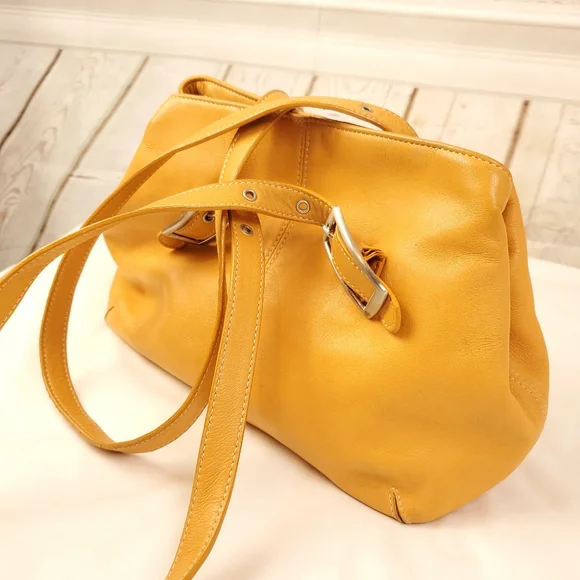 Tignanello Goldenrod Leather Double Strap Handbag - Picture 2 of 15